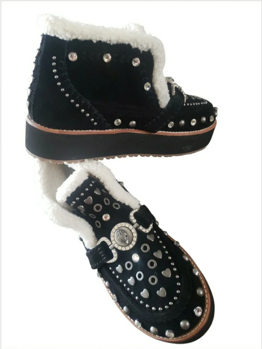 Kurt Geiger Black Suede Studded Buckle Eagle Sharpa Ankle Boot New 11